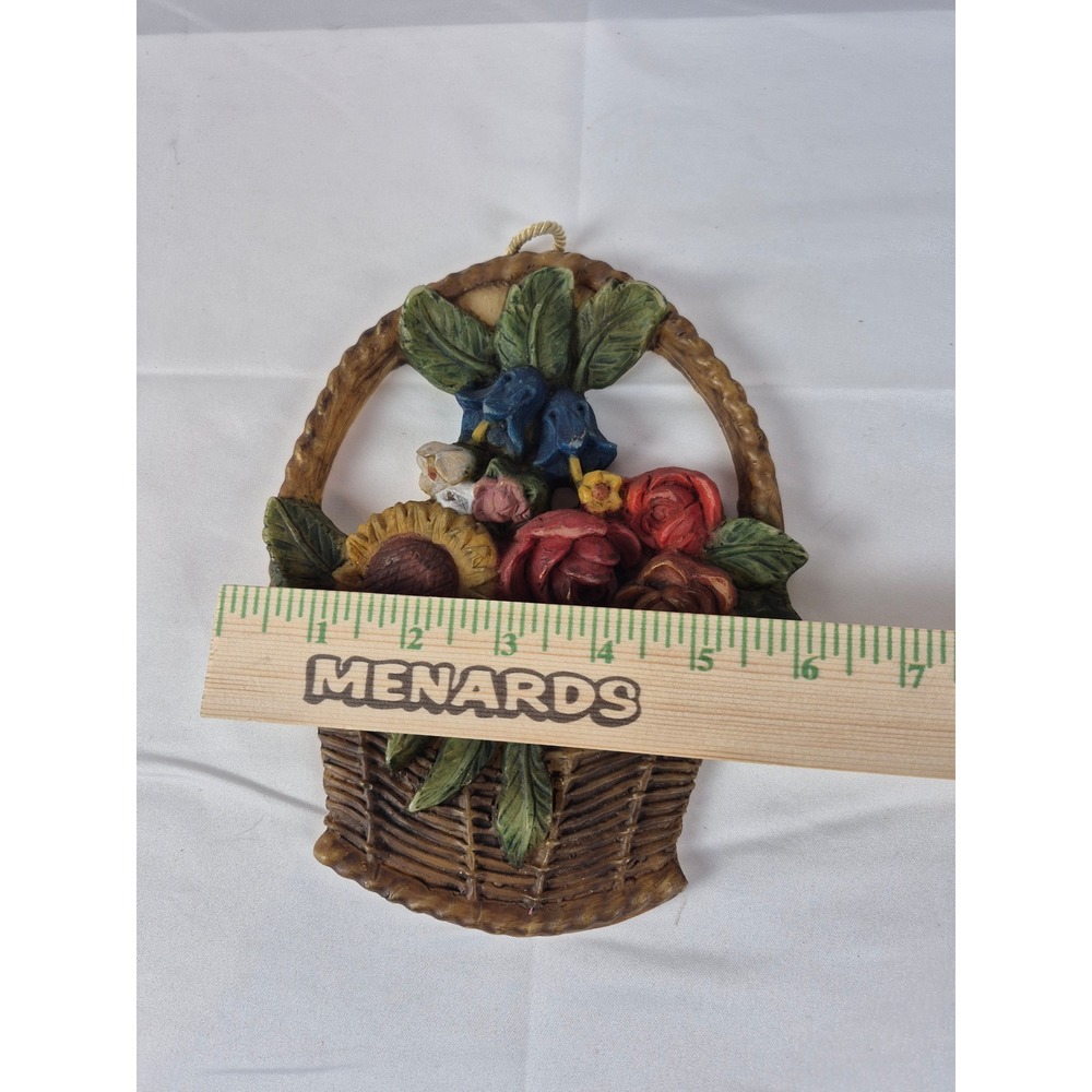 Vintage Folk Art Wax Wall Candle Floral Basket Hanging Cottagecore Decor - Picture 6 of 6